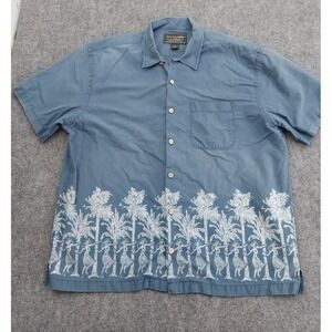 Vtg Abercrombie & Fitch Shirt XL Blue Hawaiian Hula Girls Palm Trees Camp Button